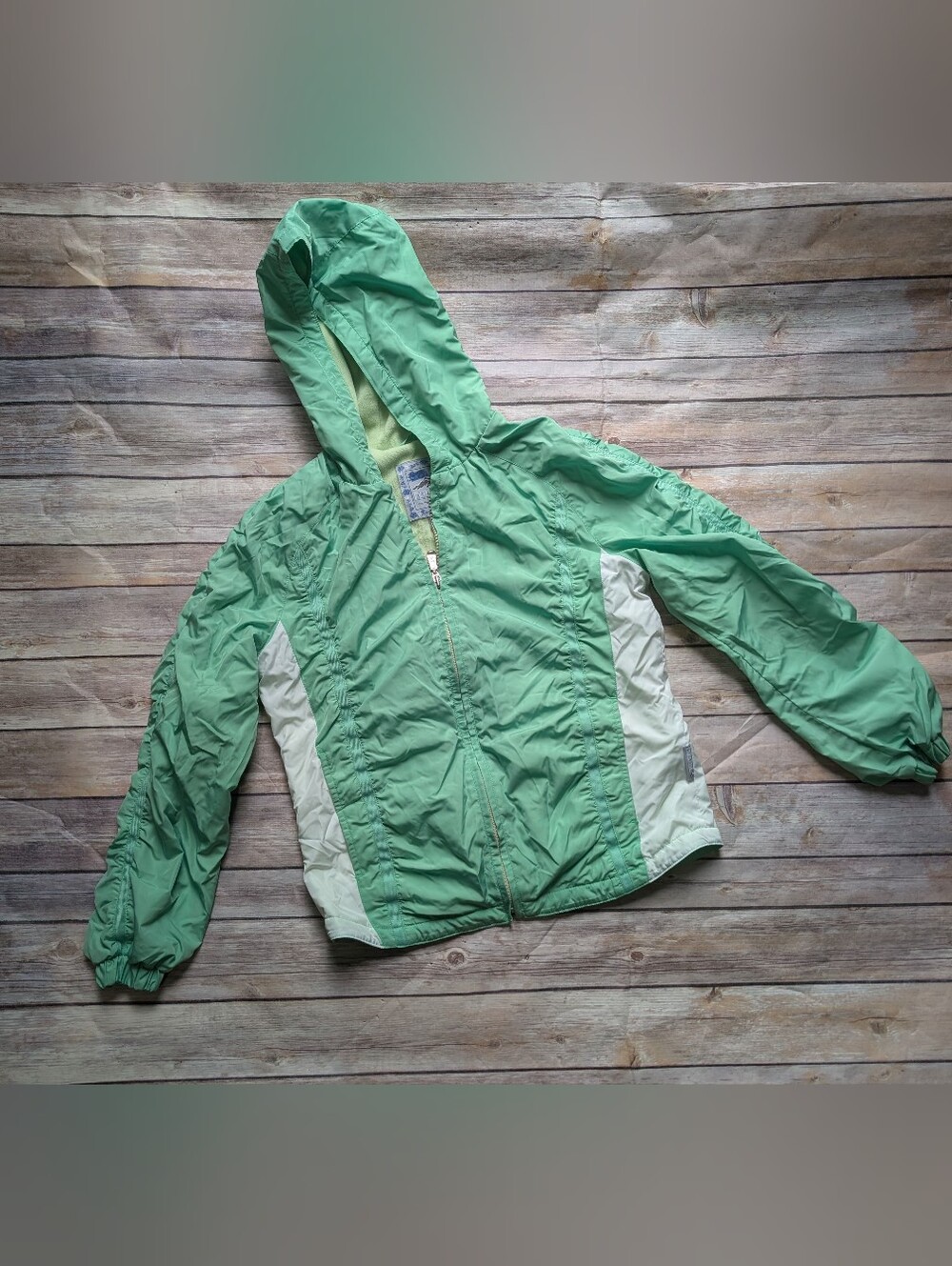 Pacific Trail Mint Green Hooded Kids Rain Jacket with White Panels